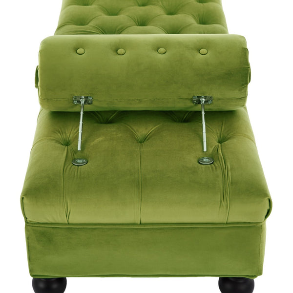 English Elm Modern Tufted Velvet Bench with Gourd Legs and Pillows for Bedroom Entryway Green N761P335807F