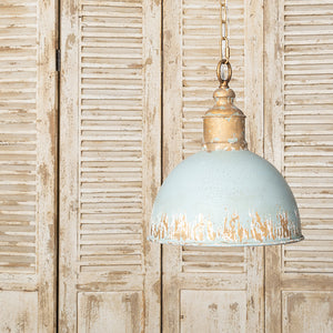 English Elm Retro Blue Pendant Light Vintage-Inspired Metal Shade, Rich Blue Finish for Cozy Elegant Interiors W2946P243894