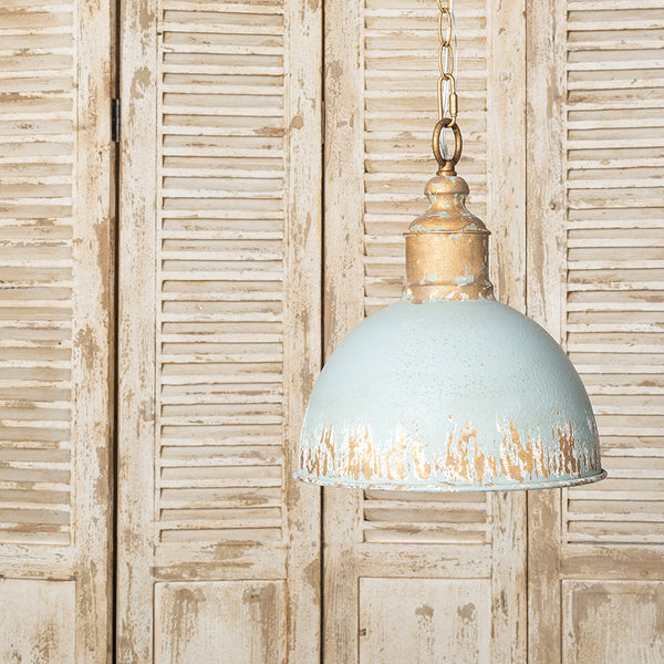 English Elm Retro Blue Pendant Light Vintage-Inspired Metal Shade, Rich Blue Finish for Cozy Elegant Interiors W2946P243894