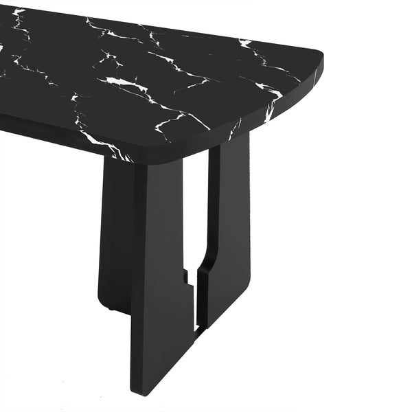 English Elm 63" Modern Faux Marble Dining Table with Geometric Rubberwood Legs, Durable 350lb Capacity, Easy Assembly Black N752P317333B