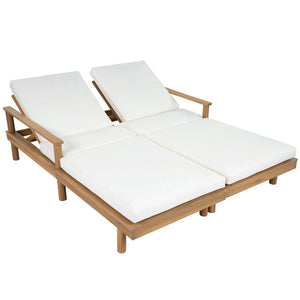 English Elm Trexm Acacia Wood Outdoor Chaise Lounge Set Reclining Patio Sunbed with Cushions Beige,Light Teak TM000034AAD