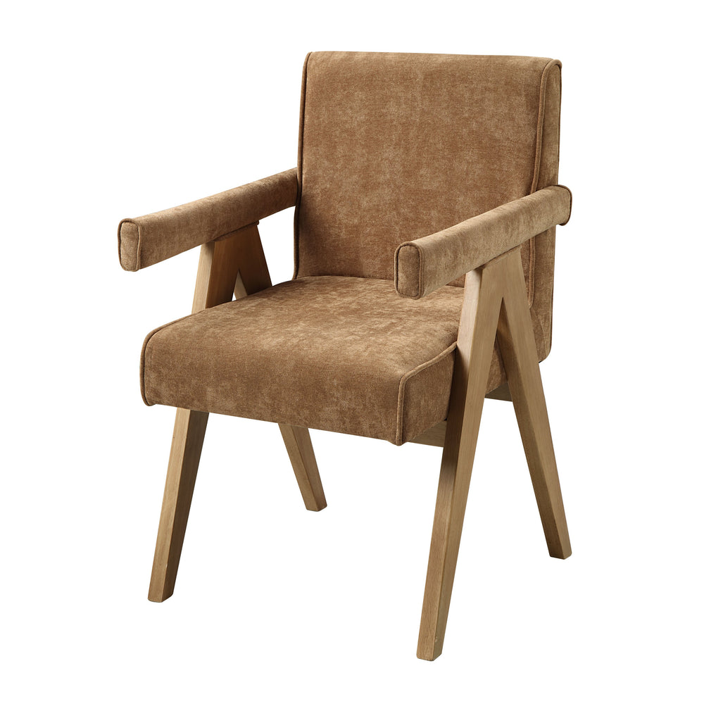 English Elm Zoey Plush Chenille Side Chair with Oak Veneer Frame, Padded Seat & Back for Comfortable Dining Chocolate 28.74 L x 24.8 W x 28.35 H B2726P402038