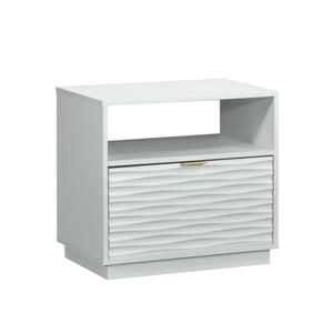 English Elm Night Stand - Sleek White Finish With Ribbed Drawer, Compact Storage Solution For Modern Spaces B356P402787