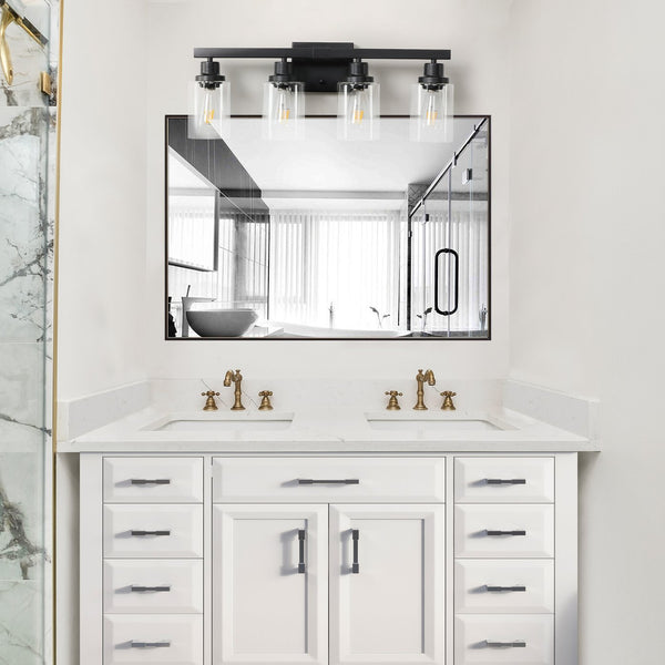 English Elm 24" Modern Black 4-Light Wall Sconce Bathroom Vanity Light With Clear Glass Shades For Stylish Illumination W2312P374790