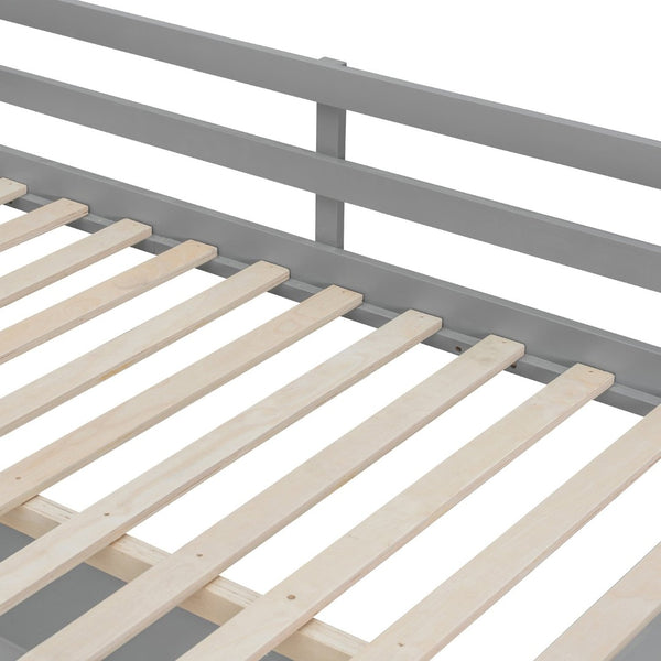 English Elm Full Size Loft Bed with Desk Drawers Led Strip and Staircase for Teen Rooms Gray LT000258AAE-1