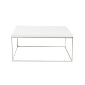 EuroStyle Teresa Square Coffee Table Lacquered Top with Stainless Steel Base for Modern Living White/Polished Stainless Steel 09800WHT