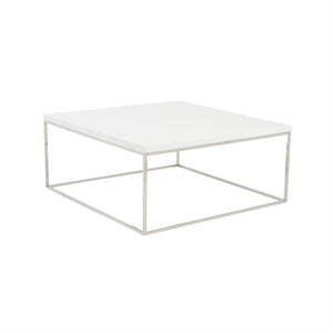 EuroStyle Teresa Square Coffee Table Lacquered Top with Stainless Steel Base for Modern Living White/Polished Stainless Steel 09800WHT