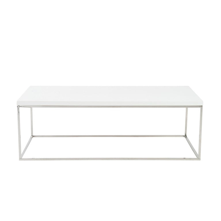 EuroStyle Teresa Rectangular Lacquered Top Coffee Table with Sleek Stainless Steel Base White/Polished Stainless Steel 09801WHT
