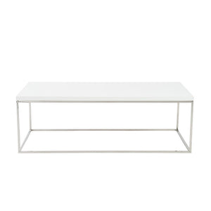 EuroStyle Teresa Rectangular Lacquered Top Coffee Table with Sleek Stainless Steel Base White/Polished Stainless Steel 09801WHT