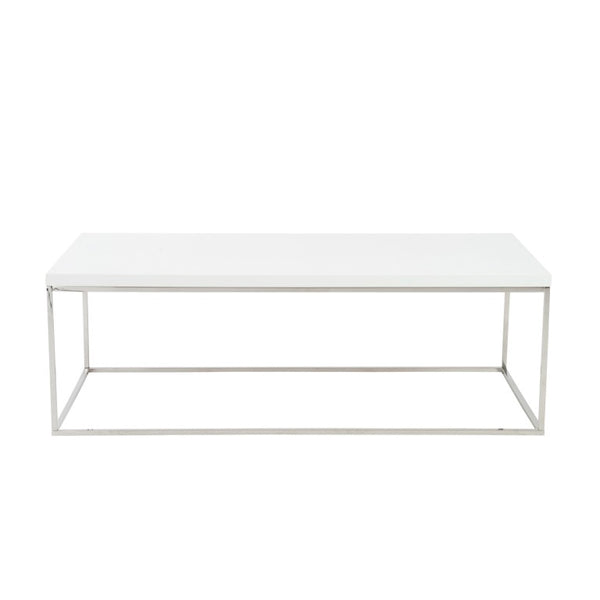 EuroStyle Teresa Rectangular Lacquered Top Coffee Table with Sleek Stainless Steel Base White/Polished Stainless Steel 09801WHT