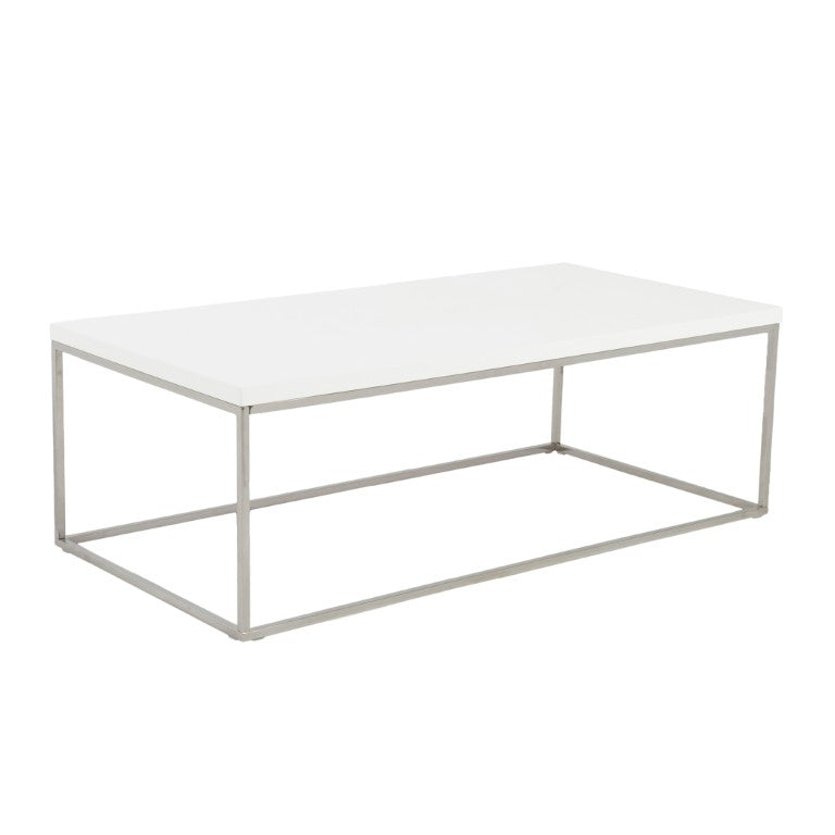 EuroStyle Teresa Rectangular Lacquered Top Coffee Table with Sleek Stainless Steel Base White/Polished Stainless Steel 09801WHT