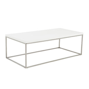 EuroStyle Teresa Rectangular Lacquered Top Coffee Table with Sleek Stainless Steel Base White/Polished Stainless Steel 09801WHT