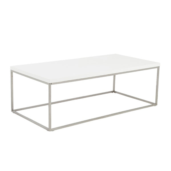EuroStyle Teresa Rectangular Lacquered Top Coffee Table with Sleek Stainless Steel Base White/Polished Stainless Steel 09801WHT