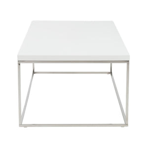 EuroStyle Teresa Rectangular Lacquered Top Coffee Table with Sleek Stainless Steel Base White/Polished Stainless Steel 09801WHT