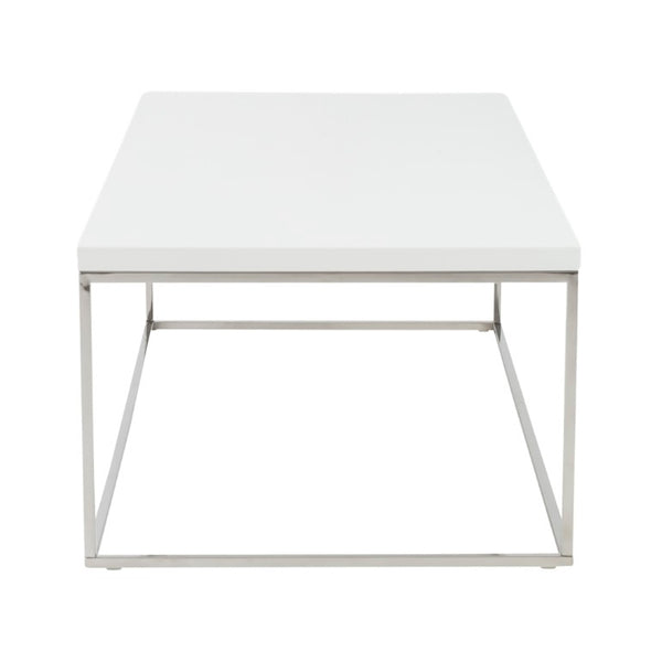 EuroStyle Teresa Rectangular Lacquered Top Coffee Table with Sleek Stainless Steel Base White/Polished Stainless Steel 09801WHT