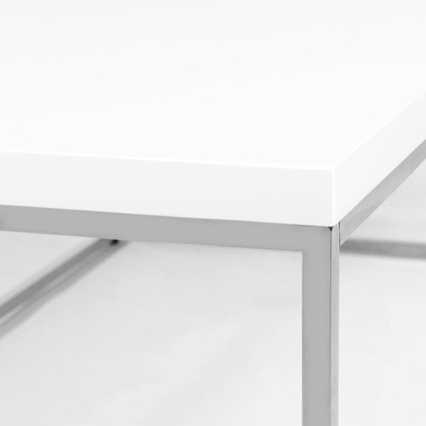 EuroStyle Teresa Rectangular Lacquered Top Coffee Table with Sleek Stainless Steel Base White/Polished Stainless Steel 09801WHT