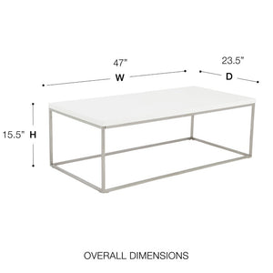 EuroStyle Teresa Rectangular Lacquered Top Coffee Table with Sleek Stainless Steel Base White/Polished Stainless Steel 09801WHT