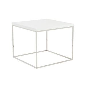 EuroStyle Teresa Square End Table Lacquered White Top with Gleaming Steel Base for Modern Rooms High Gloss White/Polished Stainless Steel 09802WHT