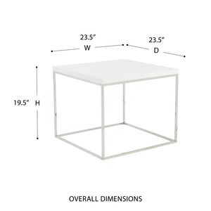 EuroStyle Teresa Square End Table Lacquered White Top with Gleaming Steel Base for Modern Rooms High Gloss White/Polished Stainless Steel 09802WHT
