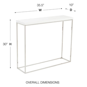 EuroStyle Teresa Lacquer Console Table Glossy Entry Hall Accent with Steel Base High Gloss White/Polished Stainless Steel 09803WHT