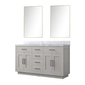 English Elm White Oak Double Bath Vanity Set With Carrara Marble Top & Frameless Mirror For Elegant Bathrooms B2731S01410-GIGA