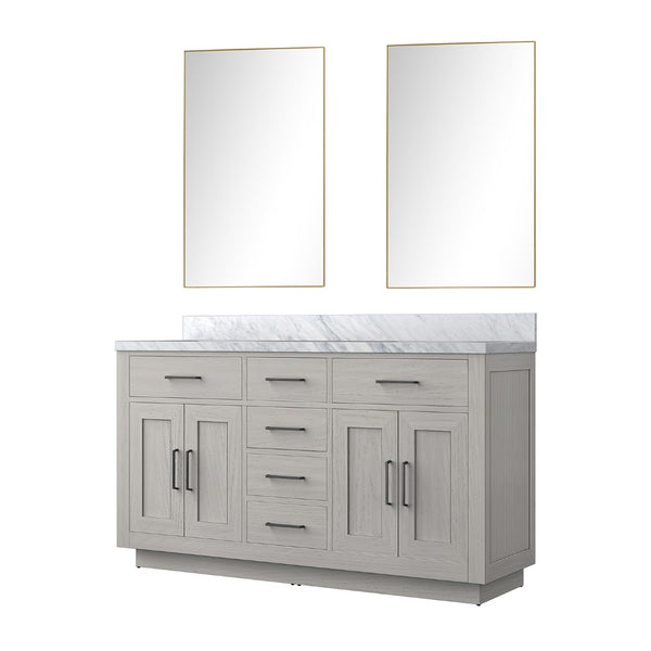 English Elm White Oak Double Bath Vanity Set With Carrara Marble Top & Frameless Mirror For Elegant Bathrooms B2731S01410-GIGA
