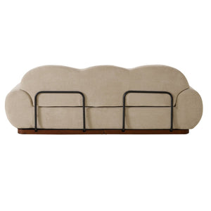 English Elm 88 In. Curved Cloud Sofa Chenille Upholstered 3 Seat Living Room Couch Walnut Legs Camel N773IS00095N
