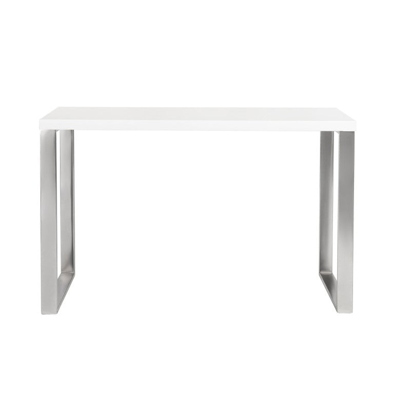 EuroStyle Dillon Lacquer Writing Desk with Steel Base for Modern Home Office or Corporate Use White/Polished Stainless Steel 09815WHT