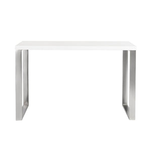 EuroStyle Dillon Lacquer Writing Desk with Steel Base for Modern Home Office or Corporate Use White/Polished Stainless Steel 09815WHT