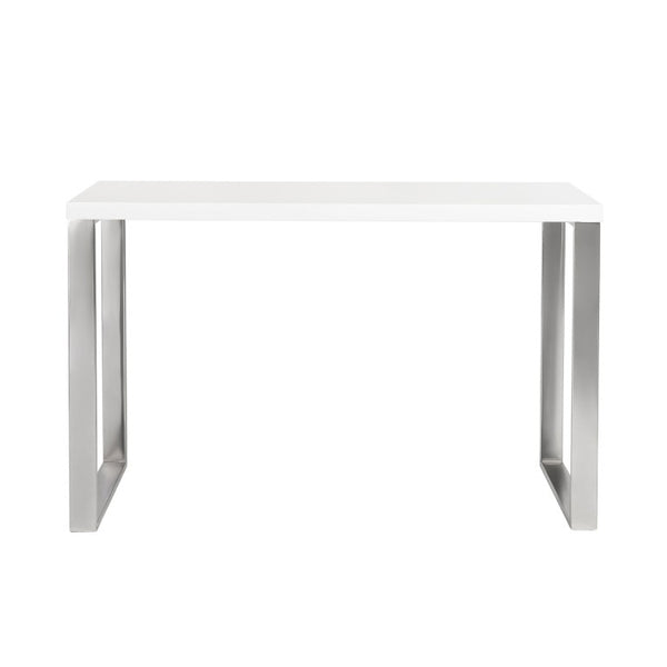 EuroStyle Dillon Lacquer Writing Desk with Steel Base for Modern Home Office or Corporate Use White/Polished Stainless Steel 09815WHT