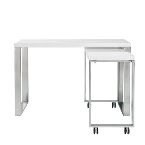 EuroStyle Dillon Lacquer Writing Desk with Steel Base for Modern Home Office or Corporate Use White/Polished Stainless Steel 09815WHT