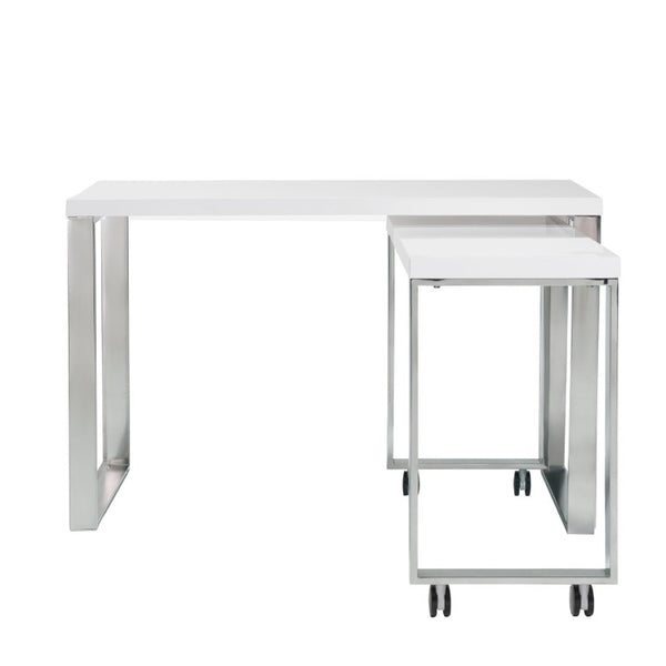 EuroStyle Dillon Lacquer Writing Desk with Steel Base for Modern Home Office or Corporate Use White/Polished Stainless Steel 09815WHT