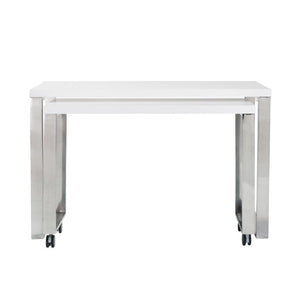 EuroStyle Dillon Lacquer Writing Desk with Steel Base for Modern Home Office or Corporate Use White/Polished Stainless Steel 09815WHT
