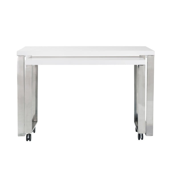 EuroStyle Dillon Lacquer Writing Desk with Steel Base for Modern Home Office or Corporate Use White/Polished Stainless Steel 09815WHT