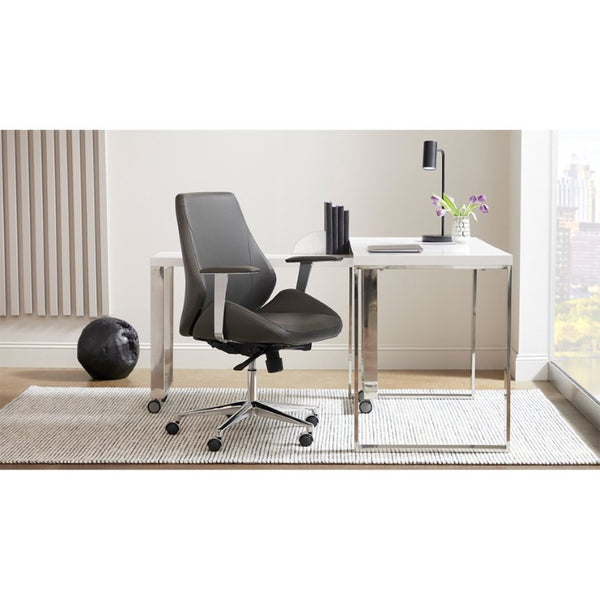 EuroStyle Dillon Lacquer Writing Desk with Steel Base for Modern Home Office or Corporate Use White/Polished Stainless Steel 09815WHT