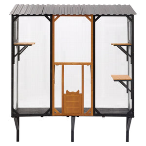 English Elm Outdoor Fir Wood Window Catio Enclosure with Four Climbing Platforms for Cats Black,Brown N719P418371D