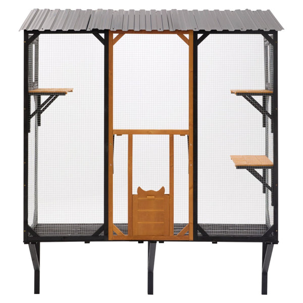English Elm Outdoor Fir Wood Window Catio Enclosure with Four Climbing Platforms for Cats Black,Brown N719P418371D