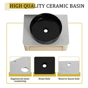 English Elm 24'' Wall-Mounted Bathroom Vanity With Artistic Ceramic Sink, Soft-Close Door & Space-Saving Design W999S00461