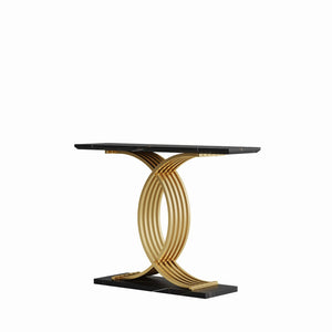 English Elm Accent Console Table Sculptural Black Gold Metal Legs Slim Entryway Hallway Decor W2263P395488