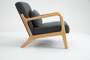 English Elm Mid Century Modern Wood Frame Accent Chair Upholstered with Lumbar Cushion Support W2530P407186