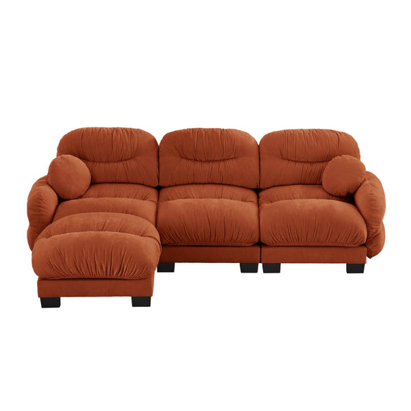 English Elm Pleated Chenille Sectional Sofa with Ergonomic Foam Sculptural Curved Armrests Living Room Orange W5656S00068