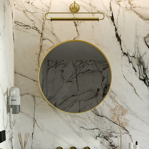 English Elm 23.6 Inch Round Matte Metal Medicine Cabinet with Mirrored Door and Adjustable Shelves Golden W1435P312262