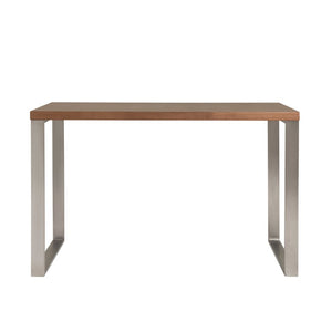 EuroStyle Dillon Lacquer Writing Desk with Steel Base for Modern Home Office or Corporate Use Walnut/Brushed Stainless Steel 09832WAL