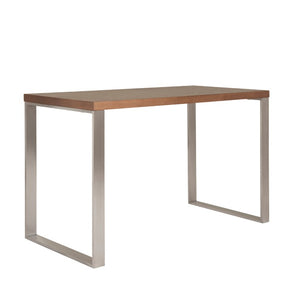 EuroStyle Dillon Lacquer Writing Desk with Steel Base for Modern Home Office or Corporate Use Walnut/Brushed Stainless Steel 09832WAL