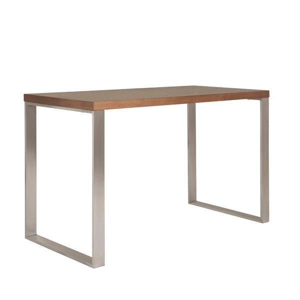 EuroStyle Dillon Lacquer Writing Desk with Steel Base for Modern Home Office or Corporate Use Walnut/Brushed Stainless Steel 09832WAL