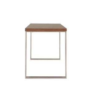 EuroStyle Dillon Lacquer Writing Desk with Steel Base for Modern Home Office or Corporate Use Walnut/Brushed Stainless Steel 09832WAL