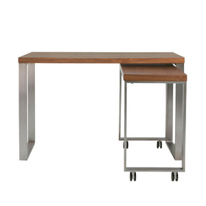 EuroStyle Dillon Lacquer Writing Desk with Steel Base for Modern Home Office or Corporate Use Walnut/Brushed Stainless Steel 09832WAL