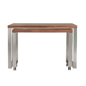 EuroStyle Dillon Lacquer Writing Desk with Steel Base for Modern Home Office or Corporate Use Walnut/Brushed Stainless Steel 09832WAL