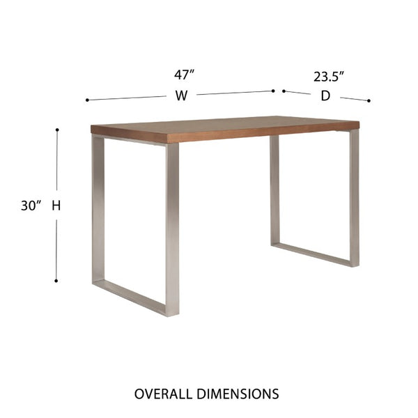 EuroStyle Dillon Lacquer Writing Desk with Steel Base for Modern Home Office or Corporate Use Walnut/Brushed Stainless Steel 09832WAL