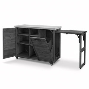 English Elm K&k Outdoor Rolling Kitchen Island Fir Wood Stainless Steel Top with Foldable Prep Station Black N707P370276B